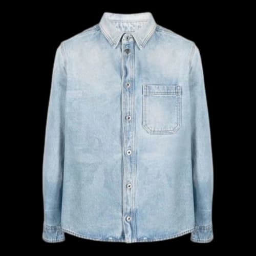 Off-White SS21 Lapel Buckle Long Sleeves Blue Shirt