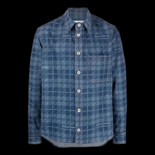 Off-White SS22 Plaid Back Logo Printing Single Breasted Long Sleeves Ordinary Version Blue Shirt