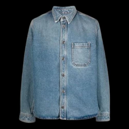 Off-White FW21 Casual Distress Denim Long Sleeves Loose Fit Blue Shirt