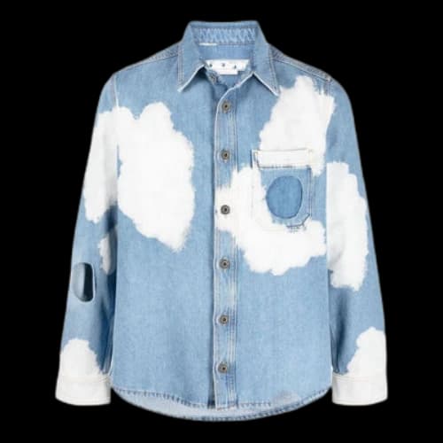 Off-White FW22 Clouds Printing Hollow Out Long Sleeves Version Blue Shirt