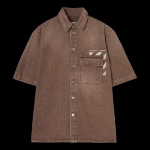 Off-White Solid Color Pocket Short Sleeve Version Brown Shirt