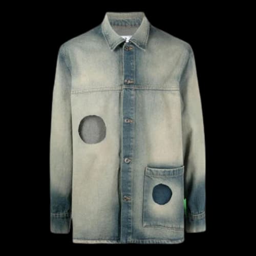 Off-White FW22 Hollow Out Single Breasted Jacket Denim Ordinary Version Blue Gray