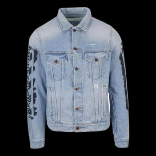 Off-White Alphabet Logo Pattern Printing Cotton Washed Denim Jacket Blue