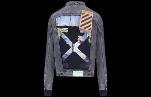 Off-White Pattern Arrow Printing Splicing Pattern Denim Jacket Gray