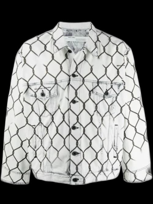 OFF-WHITE Oversized Fit Fence Printed Denim Jacket White/Black