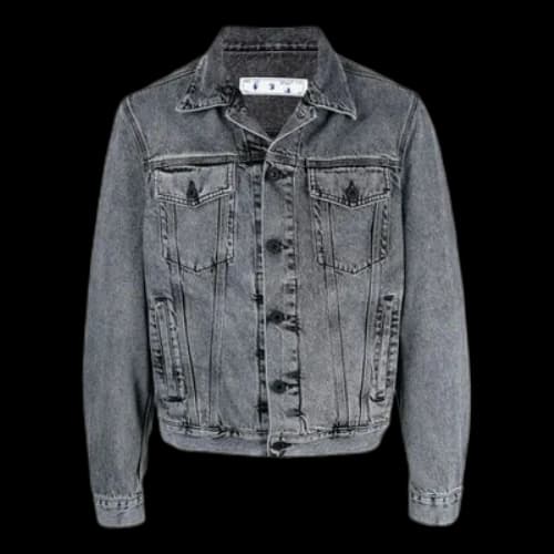 Off-White SS21 Logo Printing Denim Jacket Loose Fit Gray
