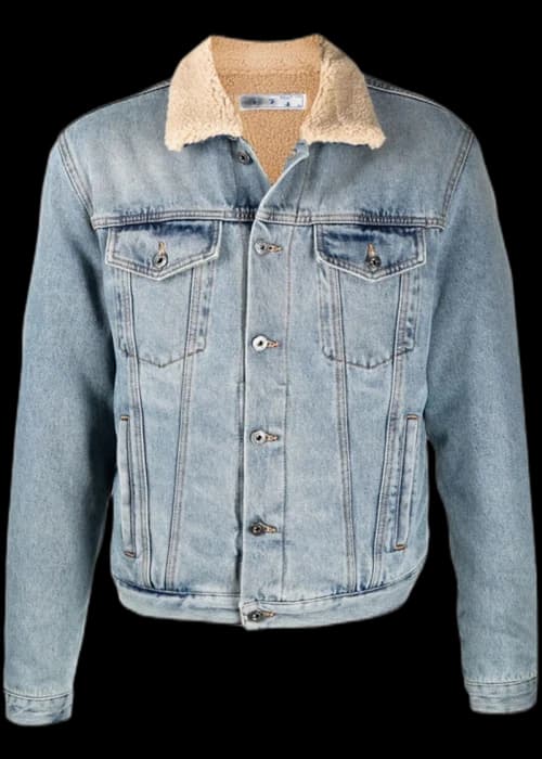 OFF-WHITE Contrast Collar Faux Sherling Denim Jacket Indigo Blue