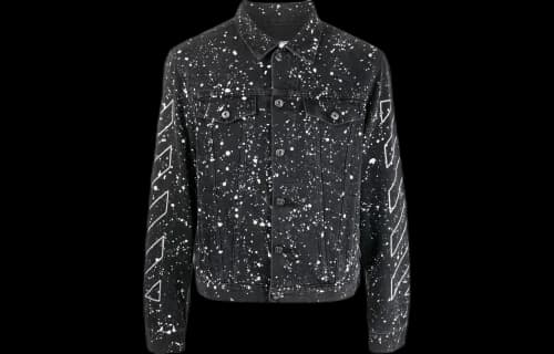 Off-White FW22 Paint Splash Effect Single Breasted Jacket Denim Black