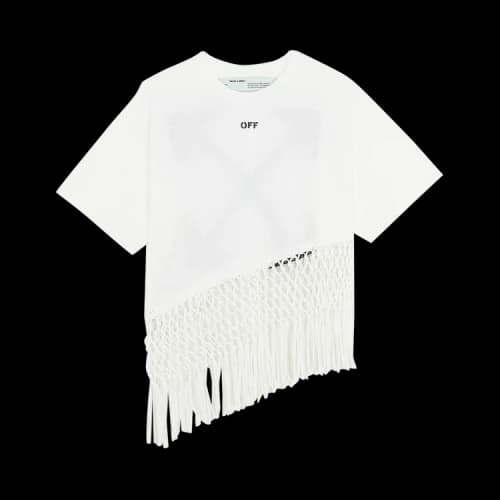 Off-White Asymmetrical Hem Fishnet Tee 'White'