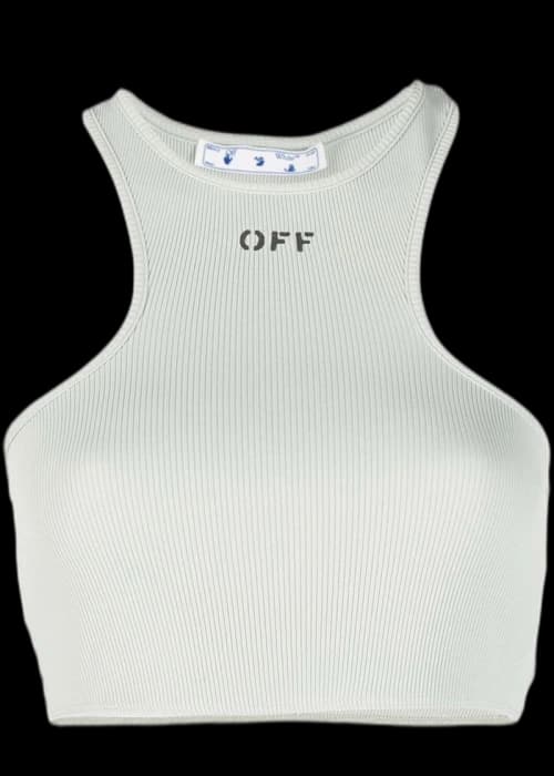 OFF-WHITE Womens Off Logo Print Ribbed Vest Grey