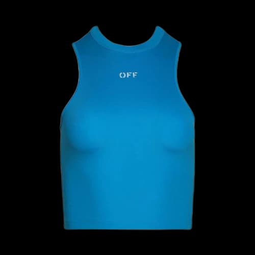 OFF-WHITE Rowing Logo-Print Crop Top Turquoise Blue