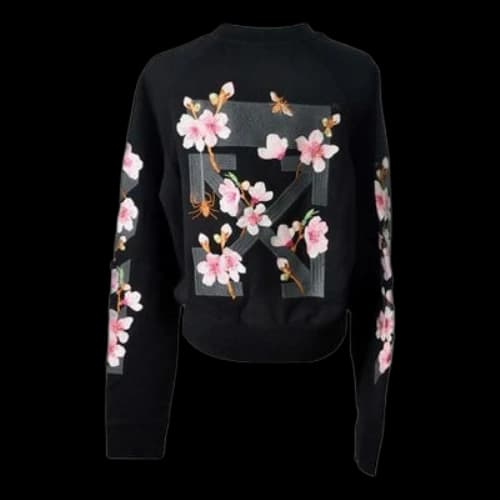 Off-White Fw17 Cherry Blossoms Embroidery Floral Round Neck Sweater (Women's)