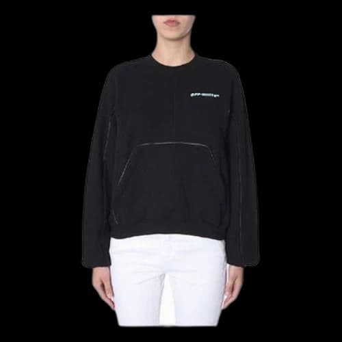 Off-White Black Logo Round Neck Pullover Hoodie Black (Women's)