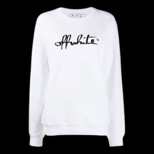 Off-White Cotton Printing Round Neck Pullover White Hoodie (Women's)