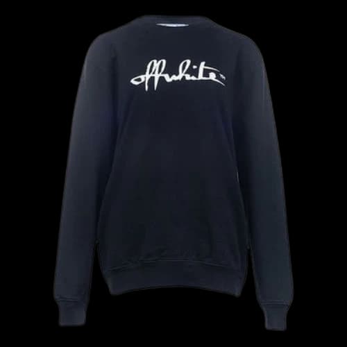 Off-White Cotton Printing Round Neck Pullover Black Hoodie (Women's)