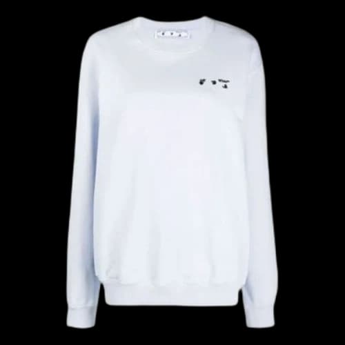 Off-White SS21 Chest Logo Embroidered Round Neck Light Blue Hoodie (Women's)
