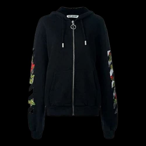 Off-White Floral Print Hooded Black (Women's)