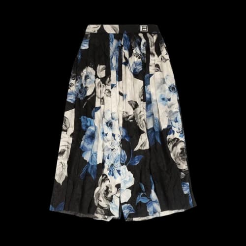 Off-White Silk Floral Pleated Skirt 'Black'