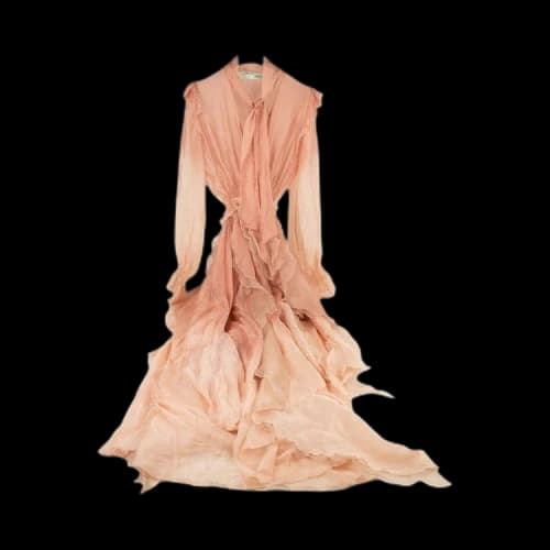 Off-White Silk High Low Ruffle Dress 'Pink'