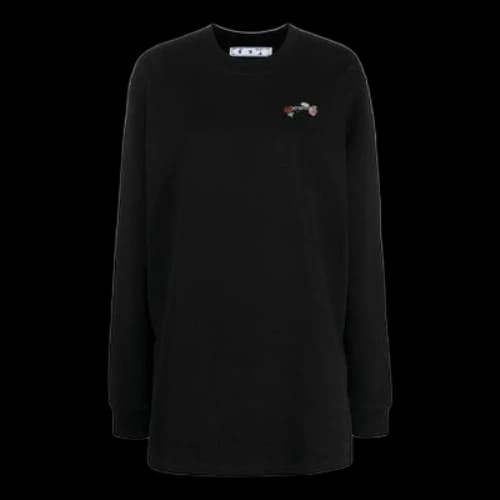 Off-White Arrow Embroidered Flowers Sports Long Loose Fit Black Hoodie (Women's)