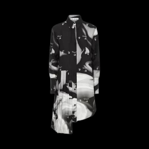 Off-White Liquid Melt Plisse Shirt Dress 'Black/Grey'