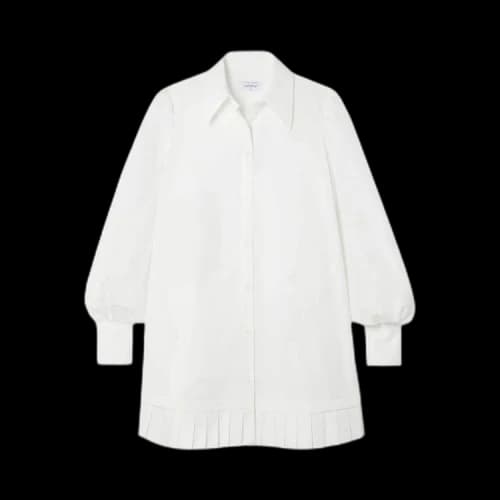 Off-White Poplin Pleat Shirt Dress 'White'