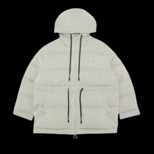 OFF-WHITE Womens Velvet Effect Puffer Coat Light Grey