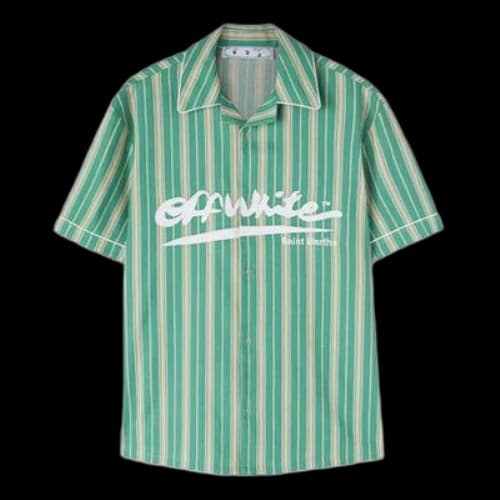 Off-White x c/o Eden Rock St. Barth Crossover FW22 Logo Printing Stripe Short Sleeve Green Shirt