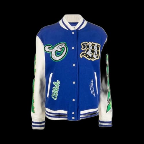 Off-White Bling Patches Embroidered Varsity Jacket 'Blue/White'