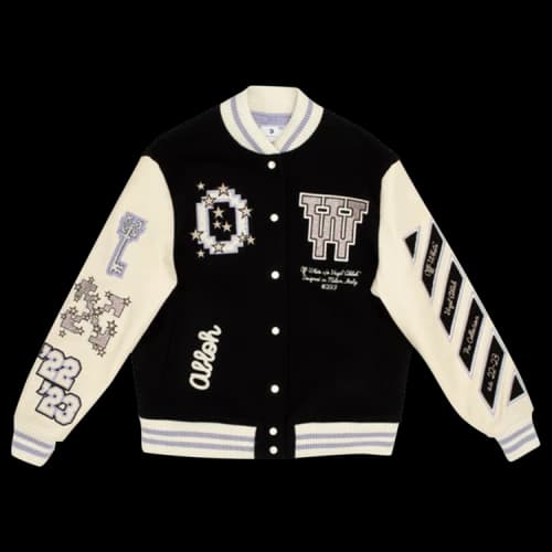 Off-White Bling Patches Varsity Jacket 'Black/Lilac'