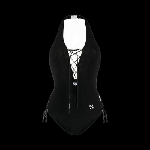 OFF-WHITE Lace-Up One Piece Swimsuit Black/White