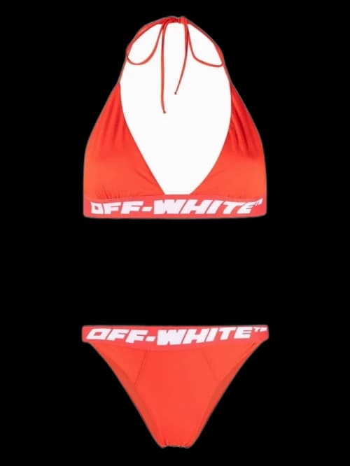 OFF-WHITE Logo-Tape Bikini Set Red