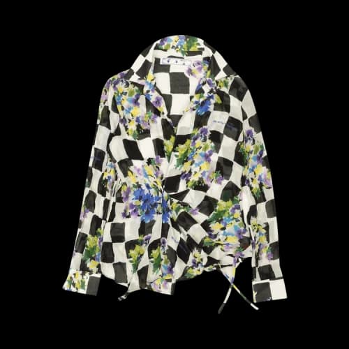 Off-White Check Flowers Draped Shirt 'Black/White'
