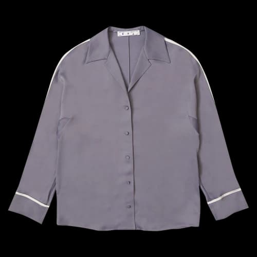 Off-White Satin Long-Sleeve Pajama Shirt 'Grey'