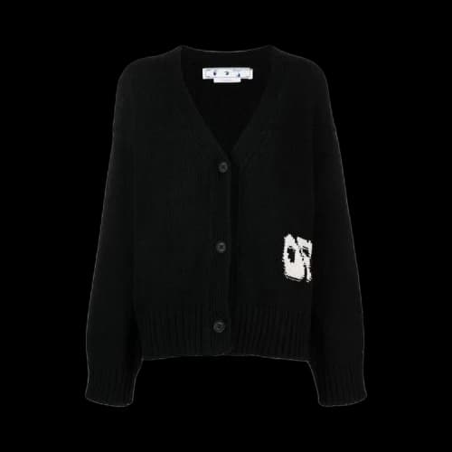 OFF-WHITE Logo-Intarsia V-Neck Cardigan Black