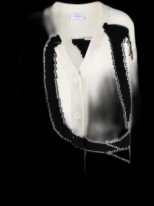 OFF-WHITE Maxi Logo-Intarsia Wool Cardigan White/Black