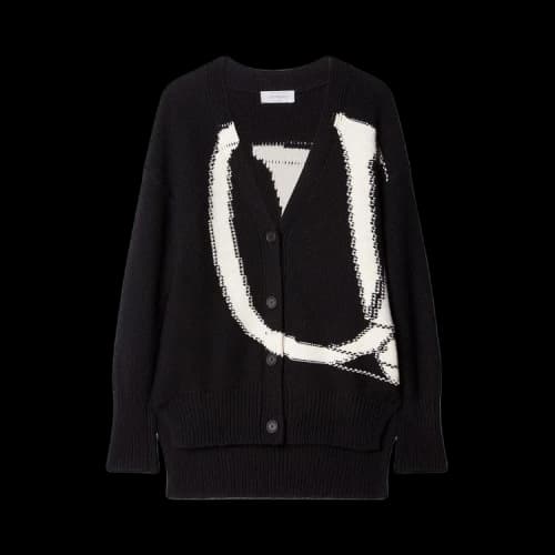OFF-WHITE Logo-Intarsia Wool Cardigan Black/White