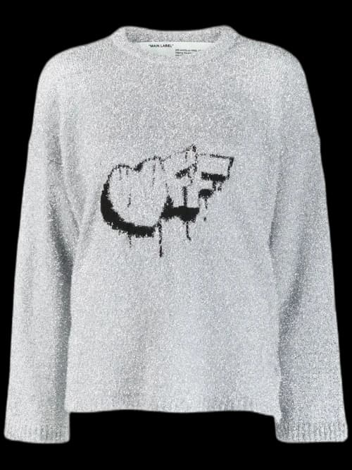 OFF-WHITE Graffiti Logo Metallic Sweater Silver