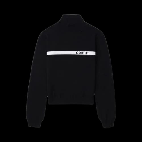 Off-White Logo Stripe Long-Sleeve Mock Neck Top 'Black/White'