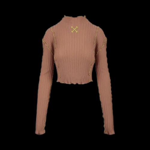 Off-White Wavy Cropped Long-Sleeve Mock Neck Top 'Camel/Yellow'