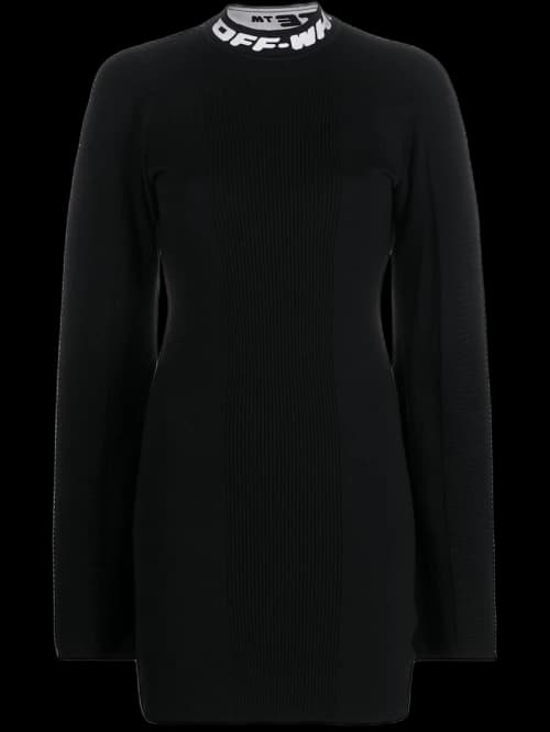 OFF-WHITE Intarsia Knit Logo Dress Black