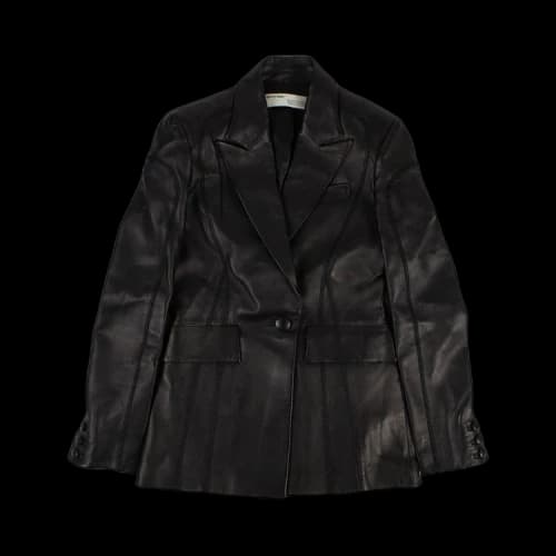 OFF-WHITE Leather Fitted Blazer Jacket Black