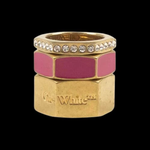 Off-White Strass Hexnut Ring Set 'Pink'