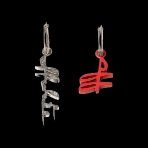 Off-White Logo Pendant Earrings 'Silver/Red'