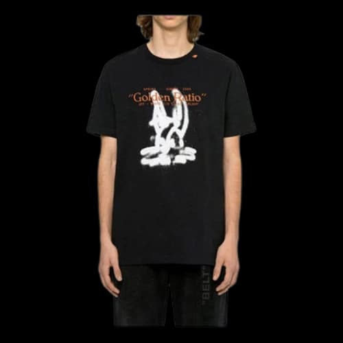 Off-White Cotton Alphabet Printing Back Arrow Short Sleeve Black T-Shirt