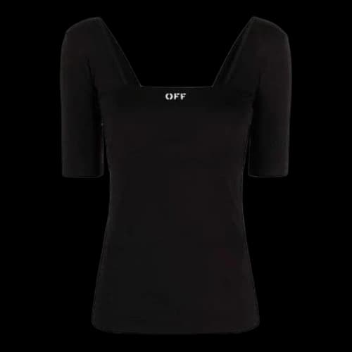 Off-White Solid Color Logo Short Sleeve Slim Fit Version Black (Women's)