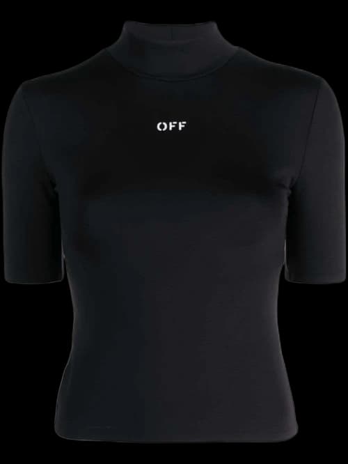 OFF-WHITE Logo-Print Mock-Neck Top Black