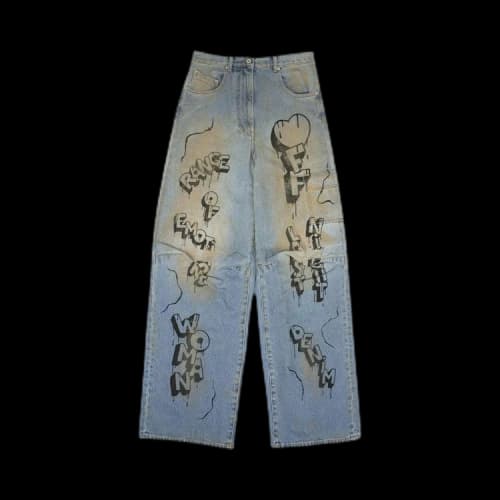 Off-White Wide Leg Graffiti Jeans 'Blue'