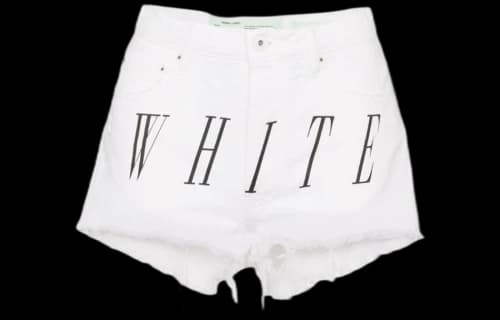 Off-White Logo Print Distressed Denim Shorts 'White'
