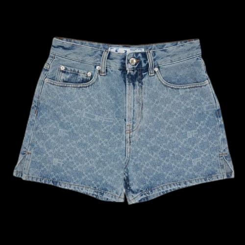 OFF-WHITE Womens Bleached Denim Arrow Print Shorts Light Blue